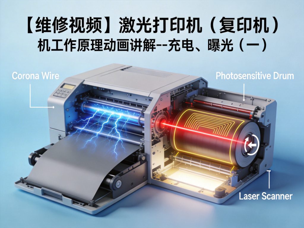 【维修视频】激光打印机（复印机）工作原理动画讲解--充电、曝光（一）-卓盛打印机网