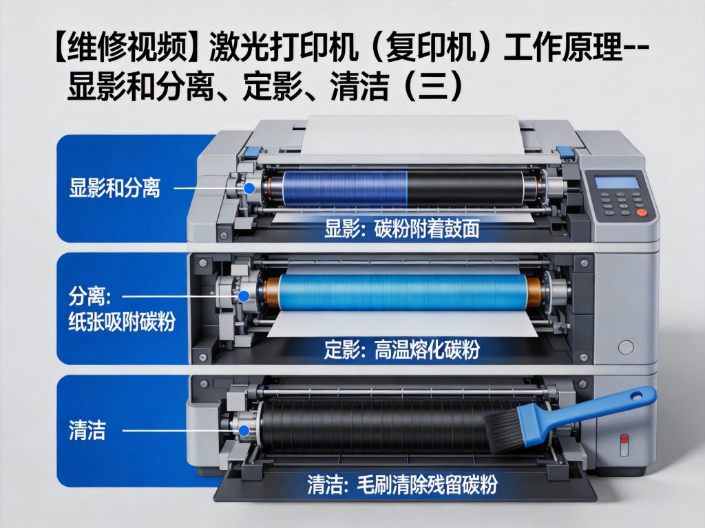 【维修视频】激光打印机(复印机)工作原理--显影和分离、定影、清洁 (三)-卓盛打印机网