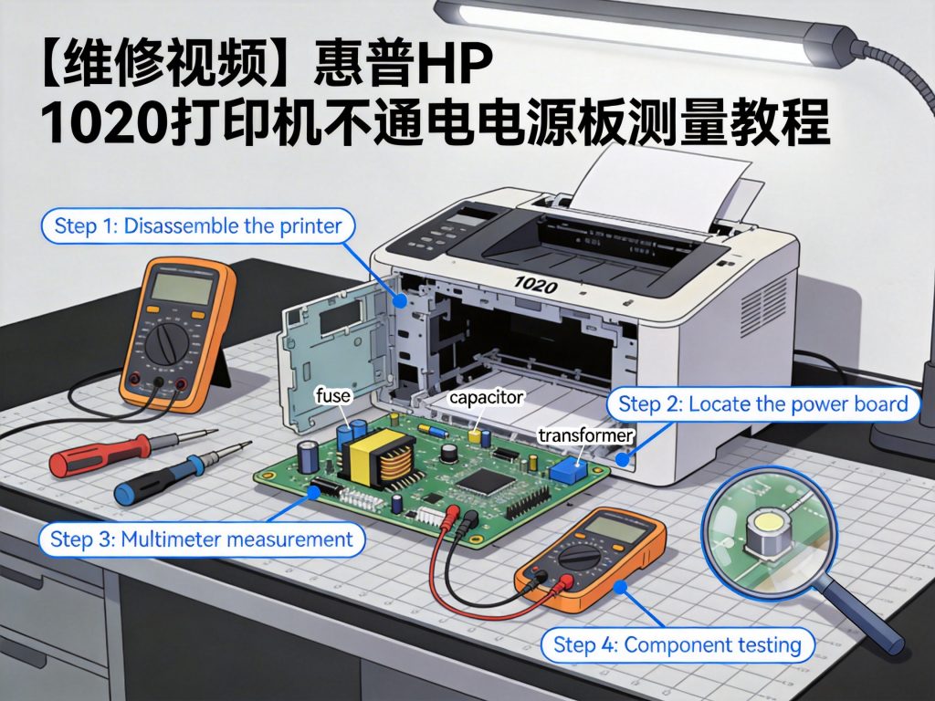 【维修视频】惠普HP 1020打印机不通电电源板测量教程-卓盛打印机网