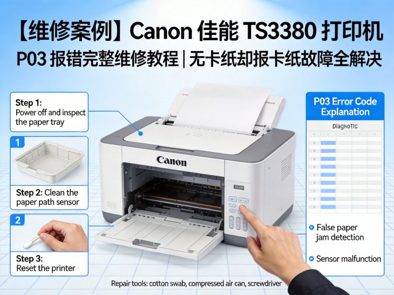 【维修案例】Canon 佳能 TS3380 打印机 P03 报错完整维修教程 | 无卡纸却报卡纸故障全解决