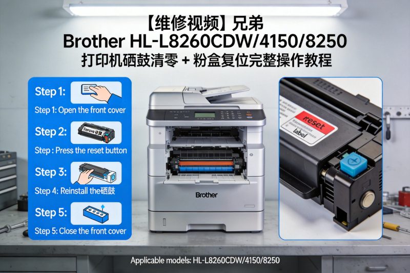 【维修视频】兄弟 Brother HL-L8260CDW/4150/8250 打印机硒鼓清零 + 粉盒复位完整操作教程-卓盛打印机网