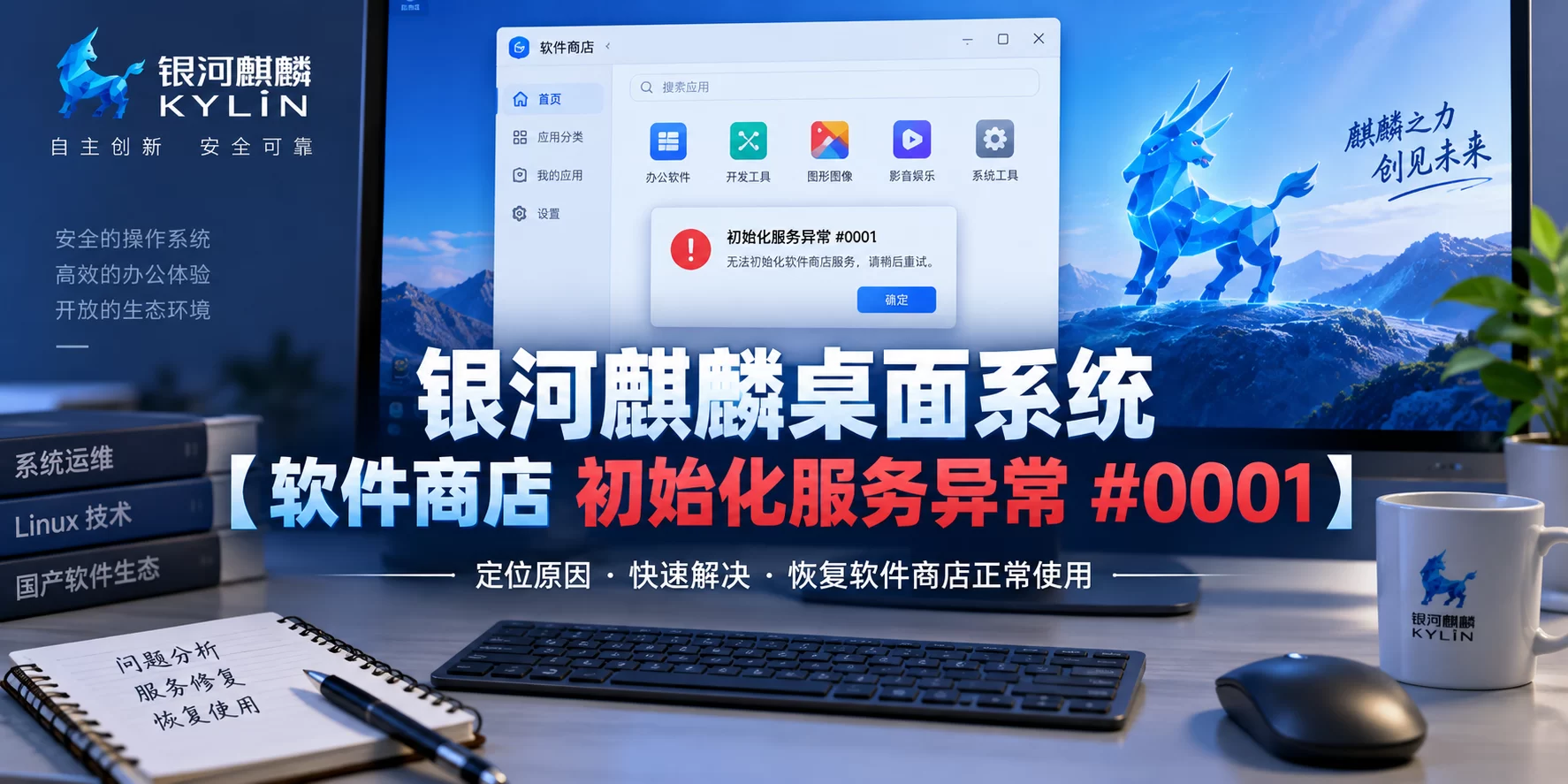 银河麒麟桌面系统【软件商店 初始化服务异常 #0001】-卓盛打印机网