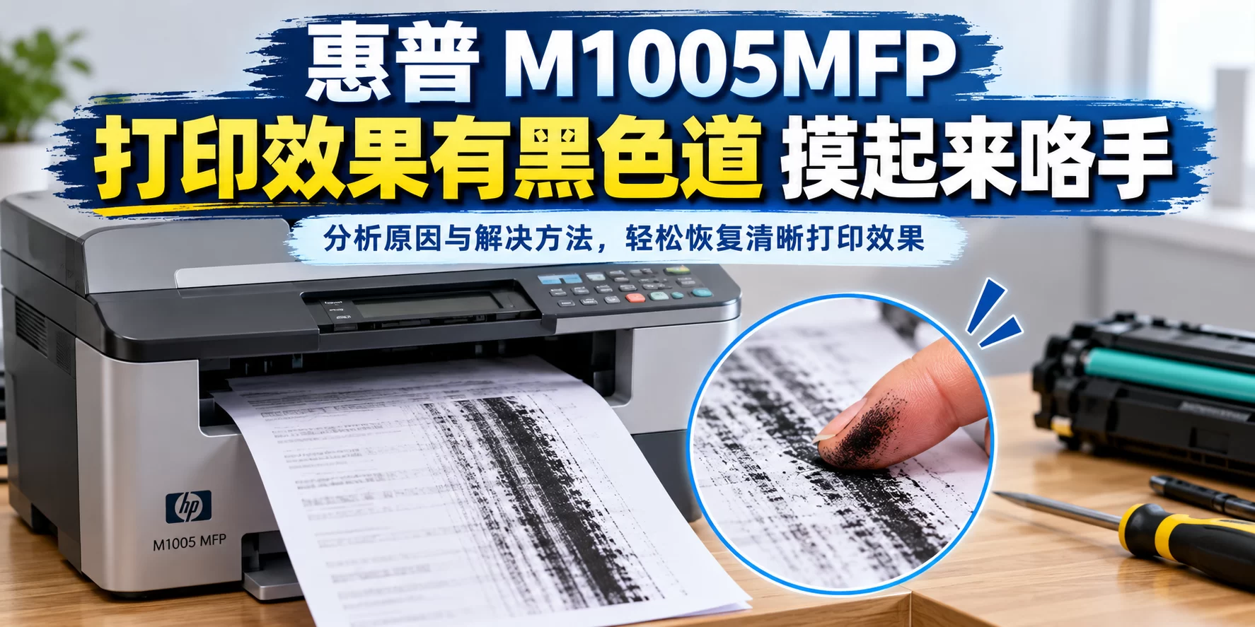 惠普 M1005MFP 打印效果有黑色道 摸起来咯手-卓盛打印机网
