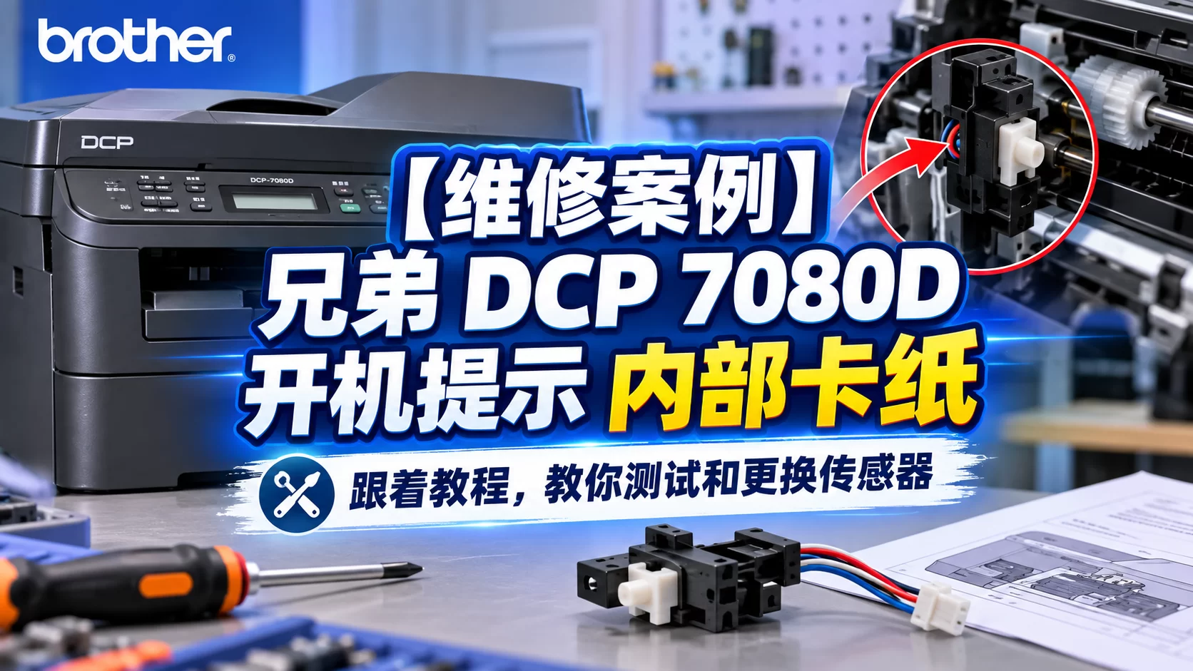 【维修案例】兄弟 DCP 7080D 开机提示 内部卡纸-卓盛打印机网