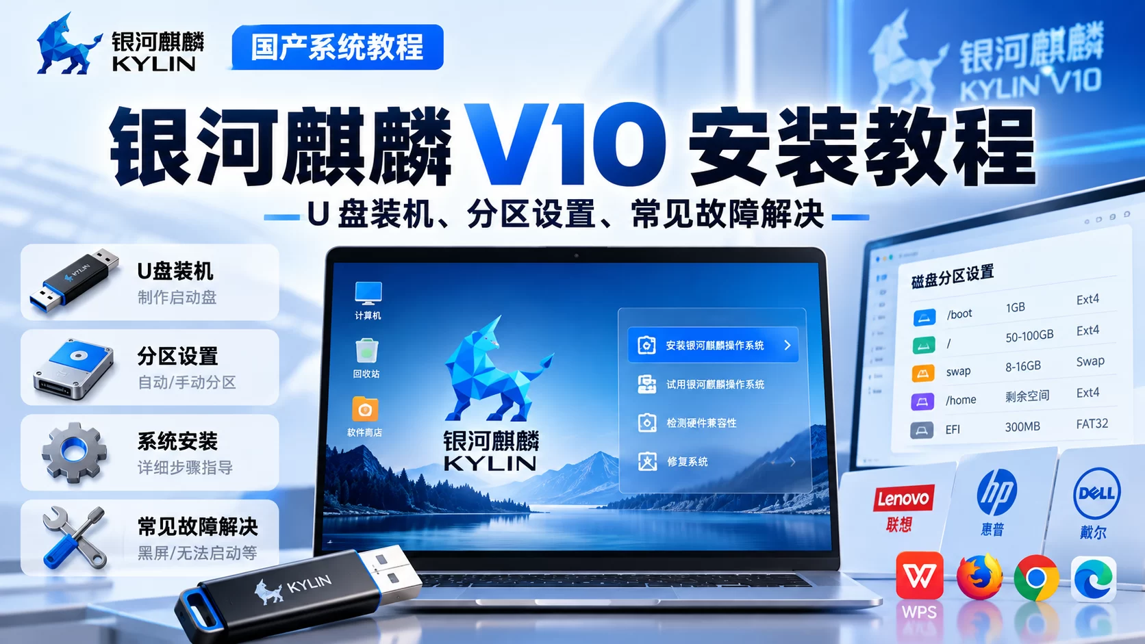 【国产系统教程】银河麒麟 V10 安装教程|U 盘装机、分区设置、常见故障解决-卓盛打印机网